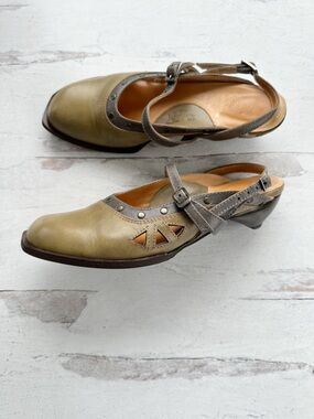 John Fluevog • Cleo Slingback Wedge Shoes Studded Cutout Leather Free Line